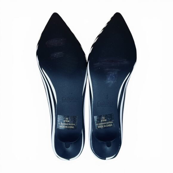Catherine Malandrino Striped Kitten Heel Black White Point Toe Paris Chic 10 - Picture 4 of 7